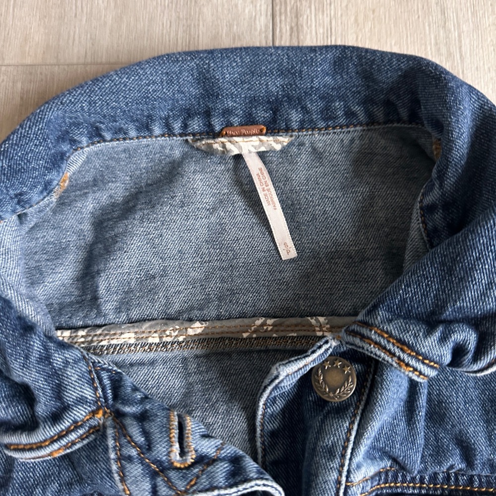 Free People Denim Jacket Womens S Western‎ Boho Farmer Spring Blue Jean Festival - Picture 3 of 5